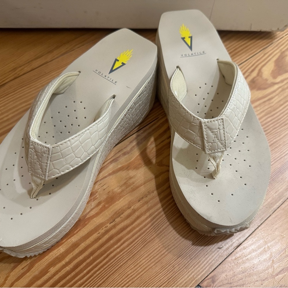 Volatile Cream Wedge Shoes with Textured Sole
